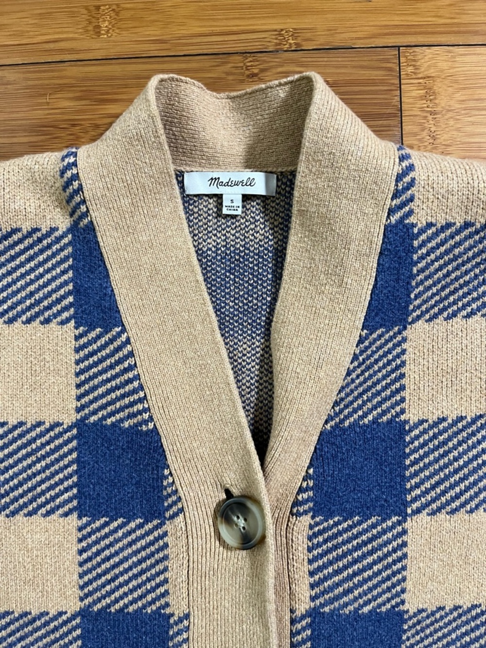 Madewell Bayberry Button-Front Cardigan in Navy & Tan Buffalo Check Cabincore - Picture 7 of 13